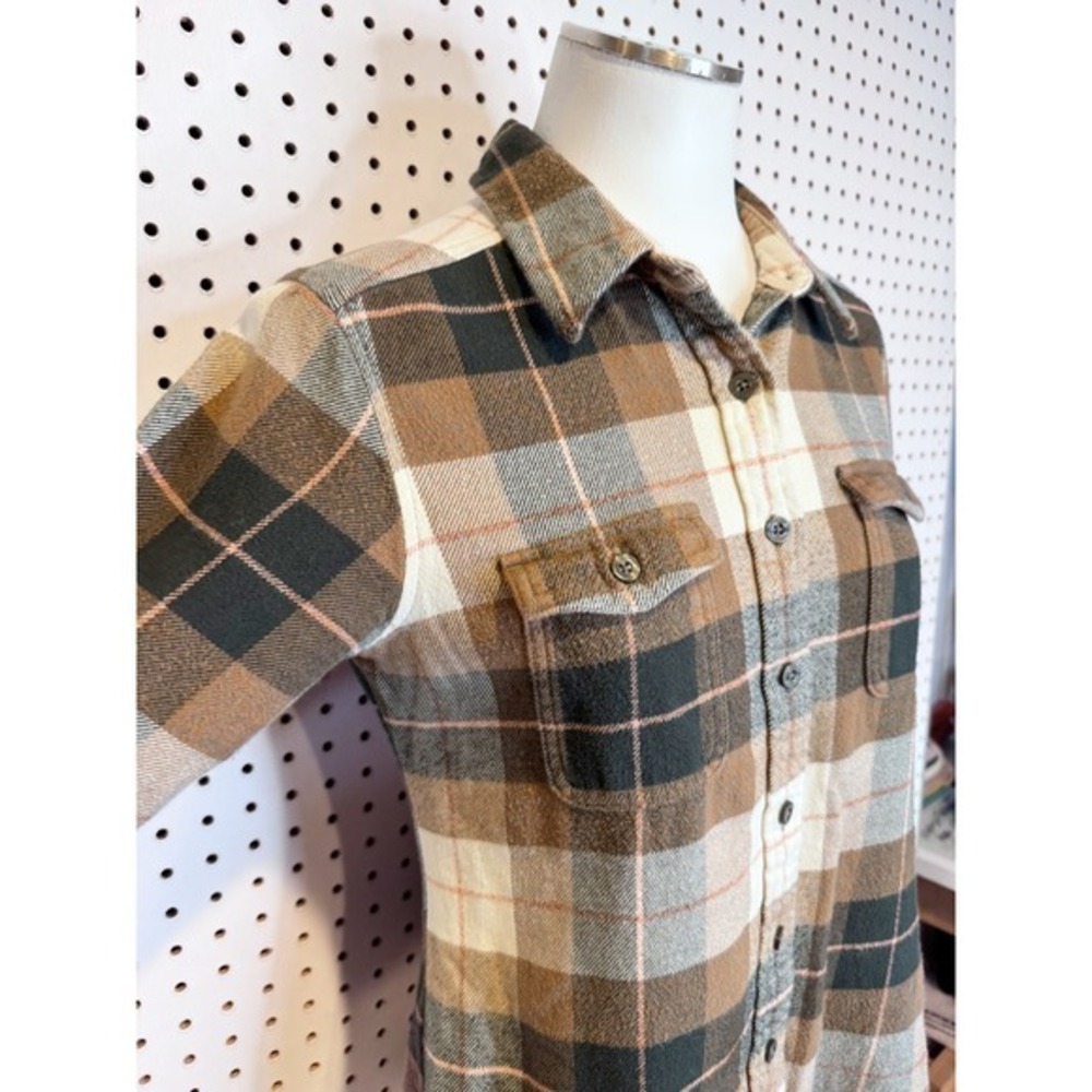 Patagonia | Organic Cotton Plaid Flannel Button Down Shirt Brown Tan 53915 Sz. 6 - Picture 4 of 8